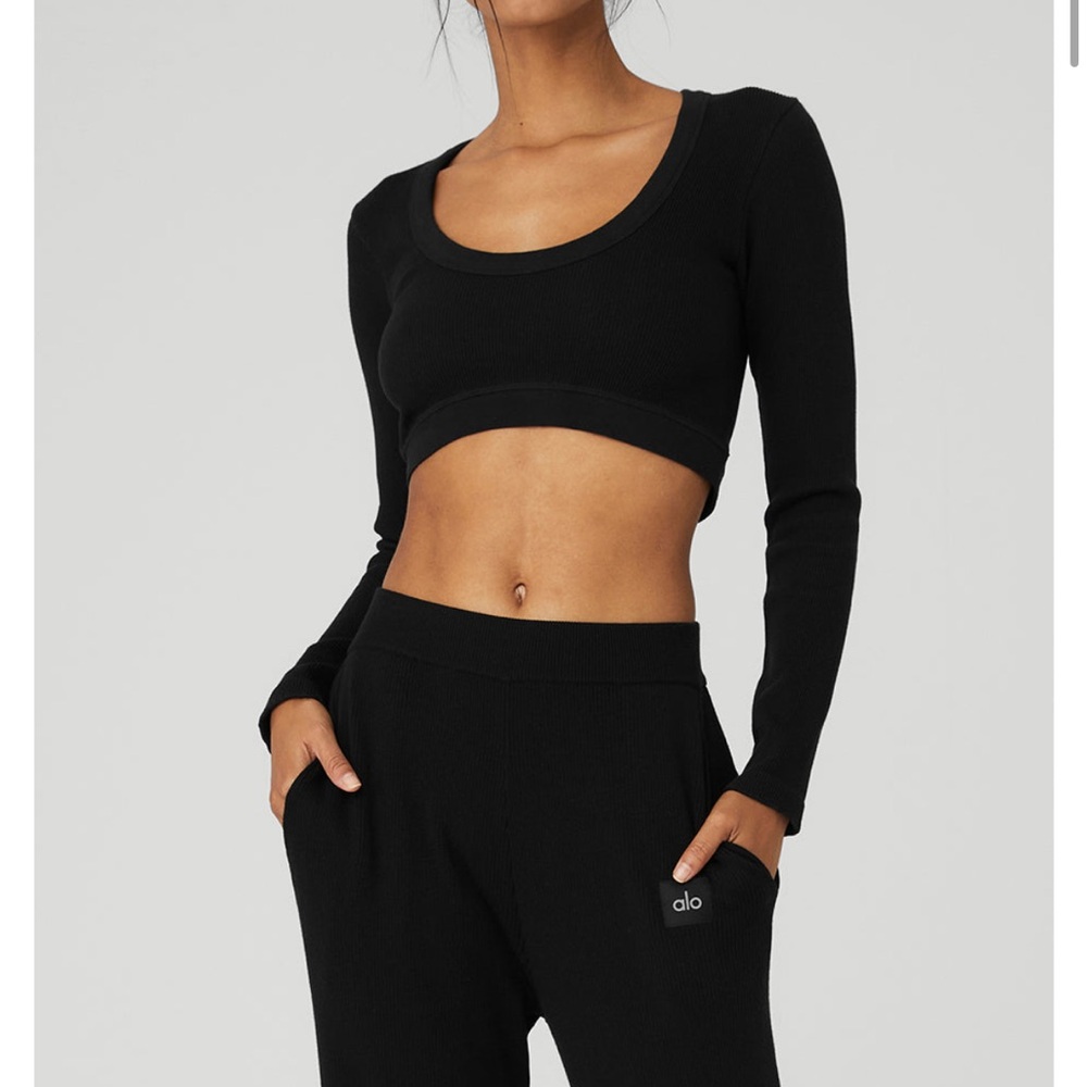 ALO Yoga Black Long Sleeve Crop Bodysuit